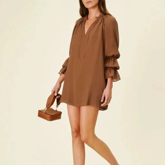 NEW Reformation Adrienne Tunic Dress Cinnamon Brown Earth Tone Bohemian Relaxed - Picture 8 of 8